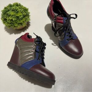 Loriblu Colorful Patchwork Leather Wedge Lace Up Ankle Boots Women’s‎ Size 38